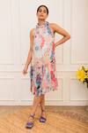 Buy_Varun Bahl_Multi Color Georgette Printed Amoeba High Neck Sleeveless Maxi Dress_at_Aza_Fashions