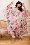 Buy_Varun Bahl_Multi Color Georgette Printed Amoeba Round Ruffle Cape Dress_at_Aza_Fashions