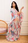 Buy_Varun Bahl_Multi Color Georgette Printed Amoeba Round Ruffle Cape Dress_Online_at_Aza_Fashions