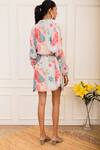 Shop_Varun Bahl_Multi Color Georgette Printed Amoeba Mandarin Collar Shirt Dress_at_Aza_Fashions