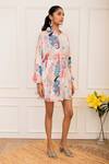 Varun Bahl_Multi Color Georgette Printed Amoeba Mandarin Collar Shirt Dress_Online_at_Aza_Fashions