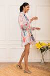 Buy_Varun Bahl_Multi Color Georgette Printed Amoeba Mandarin Collar Shirt Dress_Online_at_Aza_Fashions