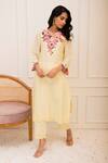 Buy_Varun Bahl_Yellow Chanderi Embroidered Floral Notched Kurta And Pant Set_at_Aza_Fashions