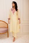 Varun Bahl_Yellow Chanderi Embroidered Floral Notched Kurta And Pant Set_Online_at_Aza_Fashions