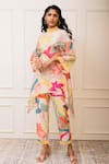 Buy_Varun Bahl_Multi Color Chanderi Printed Floral High Neck Top And Pant Set _at_Aza_Fashions