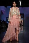 Shop_Varun Bahl_Pink Silk Embroidered Floral Patchworks Asymmetric Skirt Set And Jacket _at_Aza_Fashions