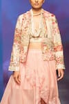 Varun Bahl_Pink Silk Embroidered Floral Patchworks Asymmetric Skirt Set And Jacket _Online_at_Aza_Fashions