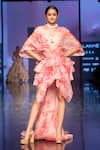 Buy_Varun Bahl_Pink Organza Floral Round Ruffle Dress With Cape _at_Aza_Fashions