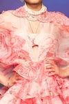 Shop_Varun Bahl_Pink Organza Floral Round Ruffle Dress With Cape _at_Aza_Fashions