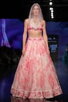 Buy_Varun Bahl_Pink Silk, Organza Floral V Neck Print Bridal Lehenga Set _at_Aza_Fashions