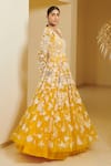 Varun Bahl_Yellow Net V Neck Floral Embroidered Gown  _Online_at_Aza_Fashions