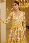 Varun Bahl_Yellow Net V Neck Floral Embroidered Gown  _at_Aza_Fashions