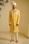 Buy_Varun Bahl_Yellow Modal Dupion Embroidered Sherwani And Pant Set  _at_Aza_Fashions