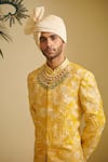 Shop_Varun Bahl_Yellow Modal Dupion Embroidered Sherwani And Pant Set  _Online_at_Aza_Fashions