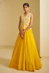 Buy_Varun Bahl_Yellow Modal Dupion V Neck Embroidered Gillet And Lehenga Set _at_Aza_Fashions