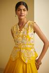 Varun Bahl_Yellow Modal Dupion V Neck Embroidered Gillet And Lehenga Set _Online_at_Aza_Fashions
