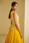 Buy_Varun Bahl_Yellow Modal Dupion V Neck Embroidered Gillet And Lehenga Set _Online_at_Aza_Fashions
