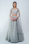 Buy_Varun Chakkilam_Silver Silk Organza Embroidered Glass Beads One Hand Bridal Lehenga Set _at_Aza_Fashions