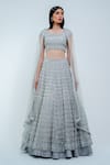 Buy_Varun Chakkilam_Silver Silk Organza Embroidered Glass Beads Scoop Neck Hand Bridal Lehenga Set _at_Aza_Fashions