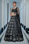 Buy_Varun Chakkilam_Black Silk Organza Embroidered Glass Beads Notched Lehenga Set _at_Aza_Fashions