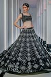 Shop_Varun Chakkilam_Black Silk Organza Embroidered Glass Beads Notched Lehenga Set _at_Aza_Fashions