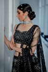 Varun Chakkilam_Black Silk Organza Embroidered Glass Beads Notched Lehenga Set _Online_at_Aza_Fashions