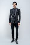 Buy_Varun Chakkilam_Black Poly Blend Suiting Embroidered Metallic Blazer And Pant Set  _at_Aza_Fashions