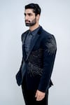 Shop_Varun Chakkilam_Black Poly Blend Suiting Embroidered Metallic Glass Jacket And Pant Set  _at_Aza_Fashions