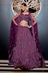 Buy_Varun Chakkilam_Purple Silk Organza Embroidered Floral Motifs Notched Bridal Lehenga Set _at_Aza_Fashions