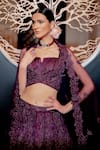 Shop_Varun Chakkilam_Purple Silk Organza Embroidered Floral Motifs Notched Bridal Lehenga Set _at_Aza_Fashions