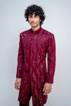 Shop_Varun Chakkilam_Purple Poly Blend Suiting Embroidered Geometric Sherwani Set  _at_Aza_Fashions