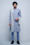 Buy_Varun Chakkilam_Blue , Organza Floral Embroidered Sherwani Set _at_Aza_Fashions