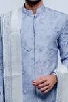 Varun Chakkilam_Blue , Organza Floral Embroidered Sherwani Set _Online_at_Aza_Fashions