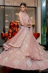 Buy_Varun Chakkilam_Pink Silk Organza Embroidered Glass Beads V Neck Bridal Lehenga Set _at_Aza_Fashions