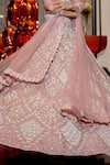 Varun Chakkilam_Pink Silk Organza Embroidered Glass Beads V Neck Bridal Lehenga Set _Online_at_Aza_Fashions