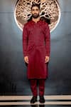 Buy_Varun Chakkilam_Maroon Poly Blend Suiting Glass Beads Embroidered Kurta Set _at_Aza_Fashions