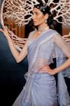 Shop_Varun Chakkilam_Blue Silk Organza Pre-draped Ruffle Saree With Blouse_at_Aza_Fashions