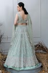 Shop_Varun Chakkilam_Green Organza V Neck Hand Embroidered Bridal Lehenga Set  _at_Aza_Fashions