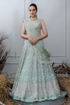 Varun Chakkilam_Green Organza V Neck Hand Embroidered Bridal Lehenga Set  _Online_at_Aza_Fashions