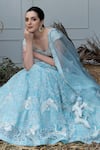 Buy_Varun Chakkilam_Blue Organza Scoop Neck Hand Embroidered Bridal Lehenga Set  _at_Aza_Fashions