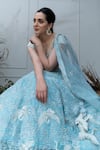 Buy_Varun Chakkilam_Blue Organza Scoop Neck Hand Embroidered Bridal Lehenga Set  _Online_at_Aza_Fashions