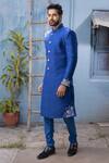 Varun Chakkilam_Blue Raw Silk Embroidered Sherwani Set  _Online_at_Aza_Fashions