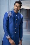 Buy_Varun Chakkilam_Blue Raw Silk Embroidered Sherwani Set  _Online_at_Aza_Fashions