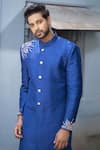 Shop_Varun Chakkilam_Blue Raw Silk Embroidered Sherwani Set  _Online_at_Aza_Fashions