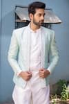 Shop_Varun Chakkilam_White Raw Silk Embroidered Jacket And Kurta Set  _at_Aza_Fashions