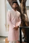 Shop_Varun Chakkilam_Pink Raw Silk Embroidered Sherwani Set  _at_Aza_Fashions