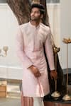 Varun Chakkilam_Pink Raw Silk Embroidered Sherwani Set  _Online_at_Aza_Fashions