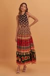 Buy_Verb by Pallavi Singhee_Multi Color Viscose Georgette Printed And Embroidered Floral Halter Tiered Dress _at_Aza_Fashions