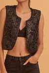 Buy_Verb By Pallavi Singhee_Black Leather Floral Pattern Jacket_Online_at_Aza_Fashions