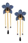 Buy_Valliyan_Blue Long Dangling Orchid Earrings_at_Aza_Fashions